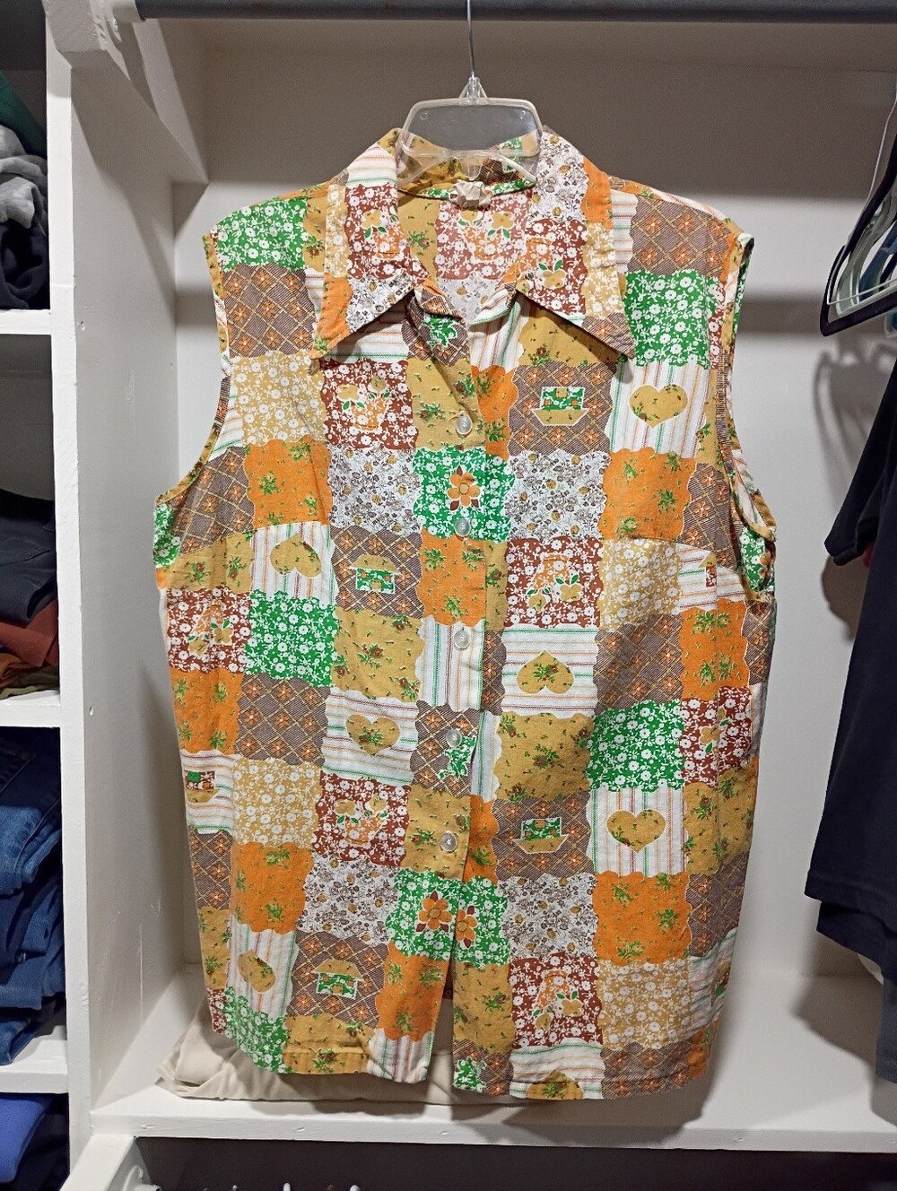 Vintage 70s 100% Cotton Button Up Patchwork Blouse